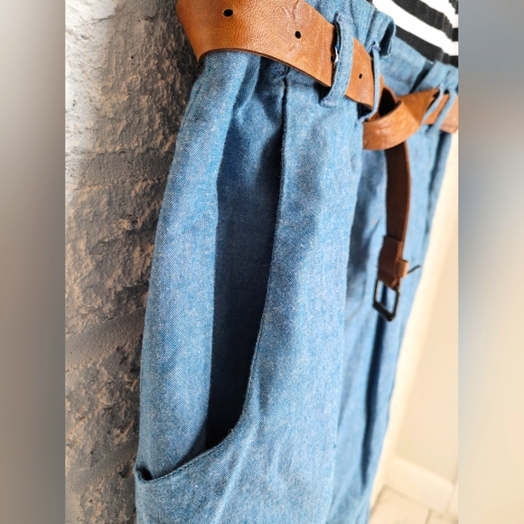 Denim & Striped Tee Dress, comes with Tan Belt. - Picture 5 of 9